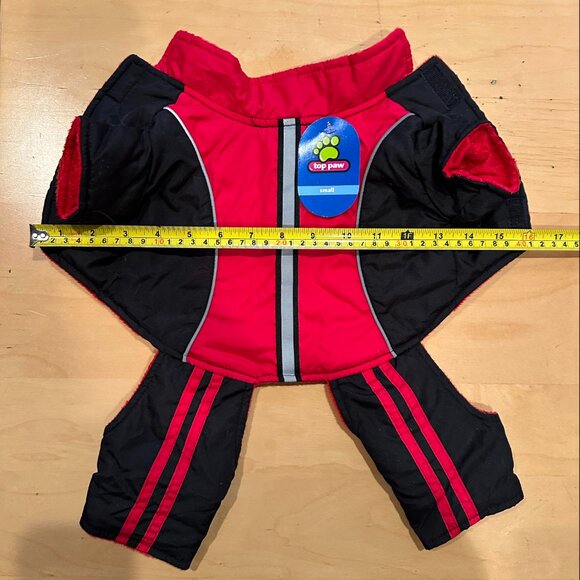 Top Paw Red & Black Fleece-Lined Dog Snowsuit Coat Size Small - Picture 8 of 9
